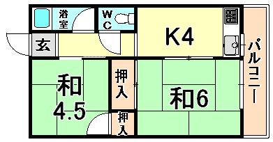 川口マンション(2DK/2階)の間取り写真