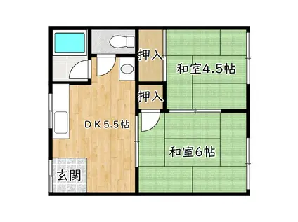 野口文化西棟(2DK/1階)の間取り写真