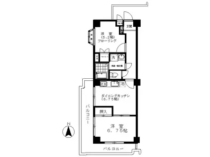 ヒルズ下北沢(2DK/2階)の間取り写真