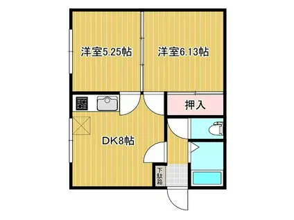 コーポ緑ヶ丘(2DK/3階)の間取り写真