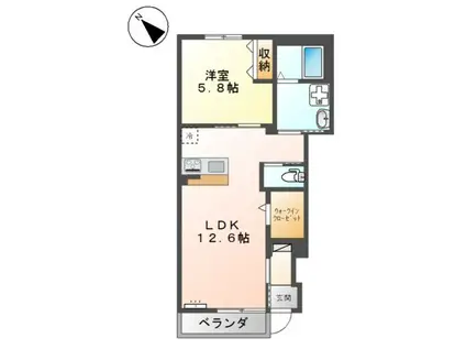 ライジングムサシ(1LDK/1階)の間取り写真