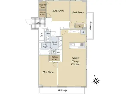 猫ヶ洞ハイツ(3LDK/5階)の間取り写真