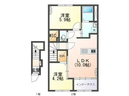 ベラ フェリシア亀川中央(2LDK/2階)の間取り写真