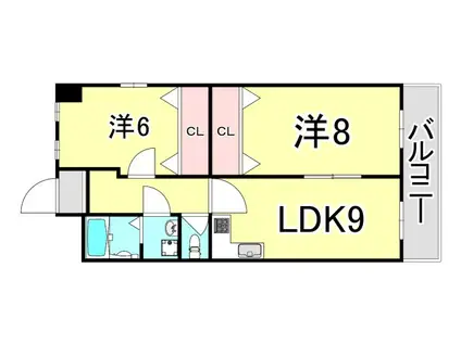リリック芦屋(2LDK/2階)の間取り写真