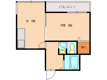 ルトゥール(1DK/2階)の間取り写真