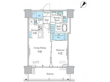 HARUMI FLAG PORT VILLAGE D棟(1LDK/12階)の間取り写真