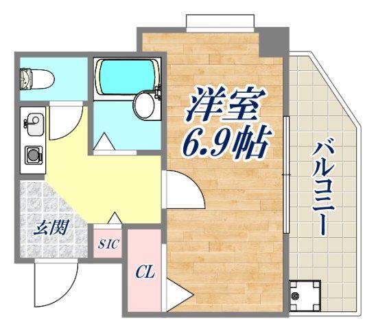 サンライズ長田(1K/6階)の間取り写真