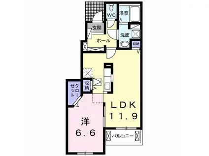 エルヴィータ八女 B(1LDK/1階)の間取り写真