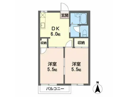エスポワール刈宿(2DK/1階)の間取り写真