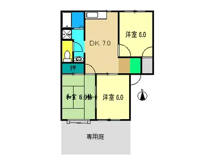 シャラメイ百石 東棟(3DK/1階)の間取り写真