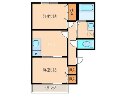 レジデンスオブサン(2DK/2階)の間取り写真