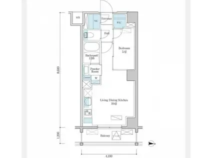 デュオフラッツ篠崎(1LDK/4階)の間取り写真