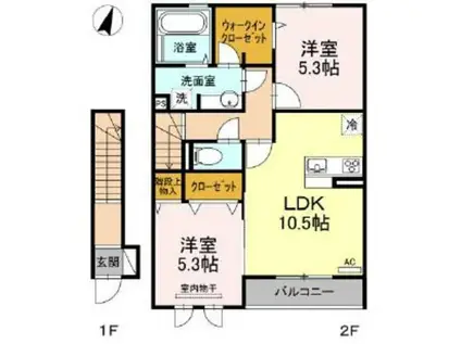 ピエールドゥ ヴィラ(2LDK/2階)の間取り写真