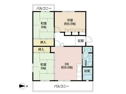 シュロス若江(3DK/1階)の間取り写真