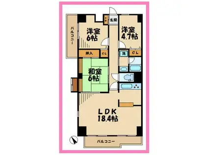 バードタウン2番館(3LDK/3階)の間取り写真