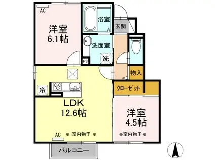 ガーデンシティ上坊 A(2LDK/1階)の間取り写真