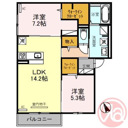 MAISON DE ESPOIR万代(2LDK/3階)の間取り写真