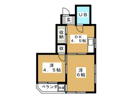 エアリー(2DK/1階)の間取り写真