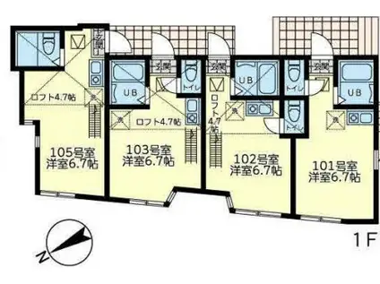 ユナイト西横浜ストラウド(ワンルーム/2階)の間取り写真