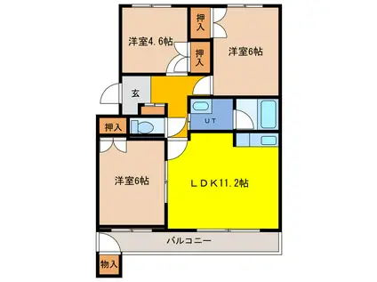 ニューシティ信濃壱番館(3LDK/1階)の間取り写真