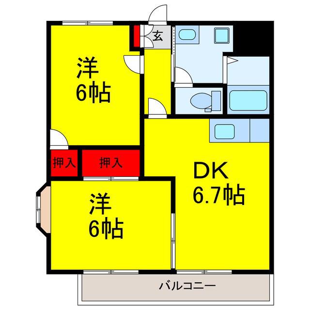 グリーンハイツ島野(2DK/2階)の間取り写真