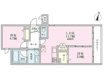 REFRISE平塚錦町(2LDK/3階)の間取り写真