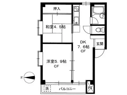 マーガレットハウス(2DK/2階)の間取り写真