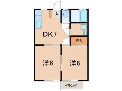 エンゼルハイツB(2DK/1階)の間取り写真