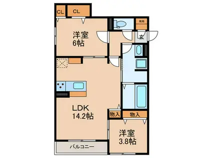 CLASHIST平野西ウエスト(2LDK/2階)の間取り写真