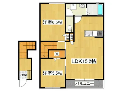 コモドヴィータ ウエスト(2LDK/2階)の間取り写真