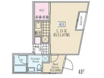 レーヴレジデンス市ヶ谷(1LDK/4階)の間取り写真