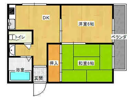 コーポシミズ(2DK/2階)の間取り写真