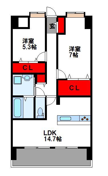プラトウズ仲原(2LDK/2階)の間取り写真