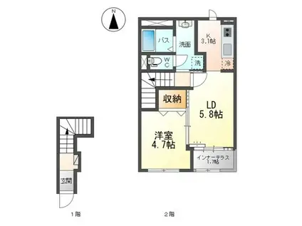 アクシィヴX(1LDK/2階)の間取り写真