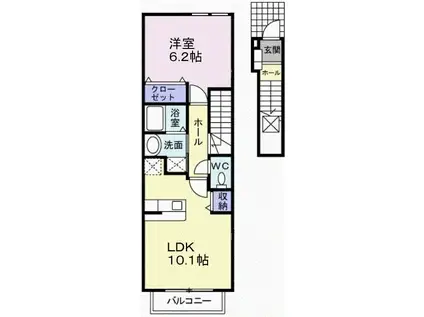 イノセントコートB棟(1LDK/2階)の間取り写真