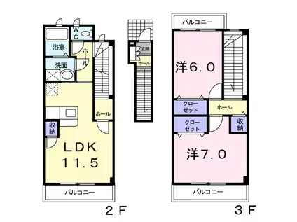 ライツ・レーベン(2LDK/2階)の間取り写真