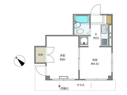 ウェルズ大井(2K/1階)の間取り写真
