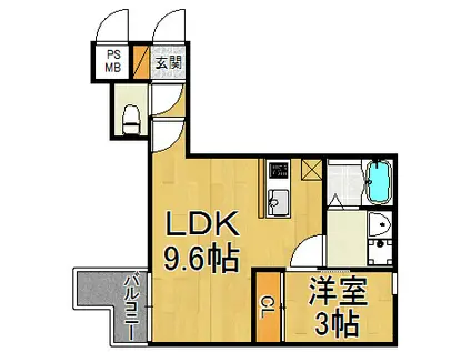 グランファーレ宝塚(1LDK/1階)の間取り写真