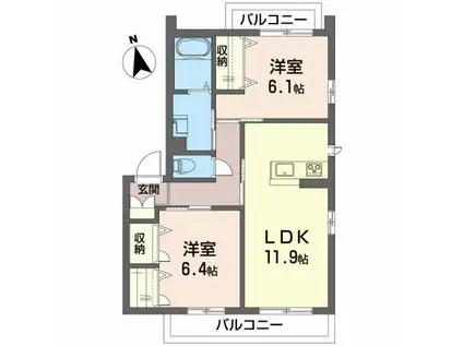 クレフォート貞山III(2LDK/2階)の間取り写真