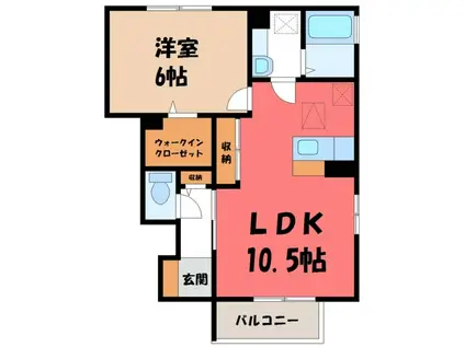 ロイヤル ソレールB(1LDK/1階)の間取り写真