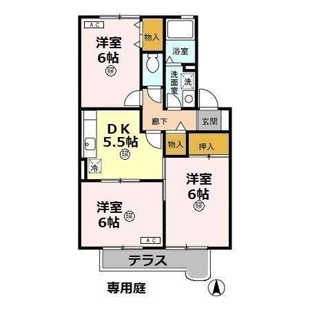スクウェアガーデンVI(3DK/1階)の間取り写真