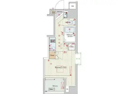 セリュークス横濱阪東橋(1K/2階)の間取り写真