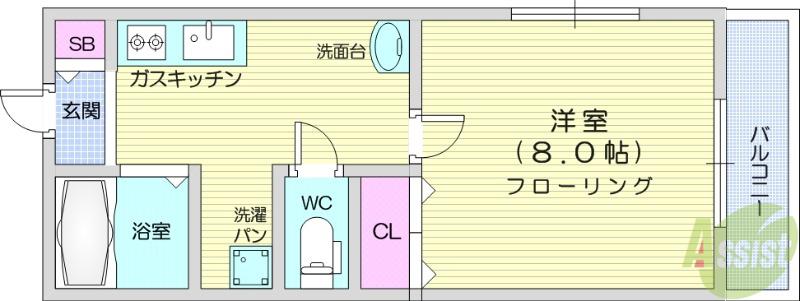 フォンターナ(1K/1階)の間取り写真