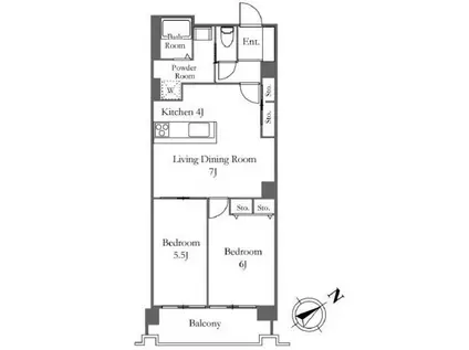 六本木ビュータワー(2DK/10階)の間取り写真