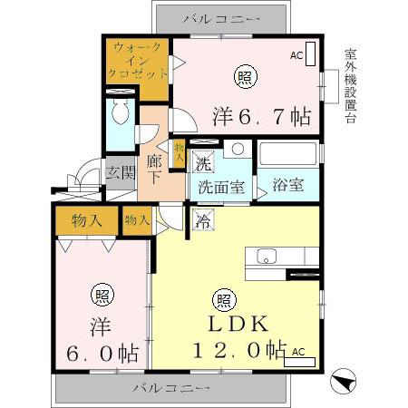 牛滝欅荘B棟(2LDK/3階)の間取り写真