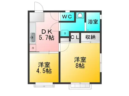 ザッツ井荻Ⅱ(2DK/2階)の間取り写真