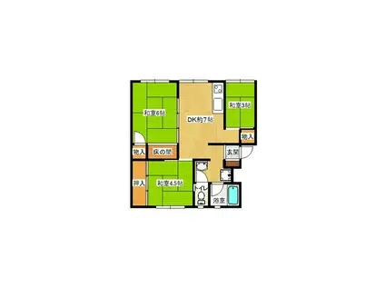 ＪＲ鹿島線 鹿島神宮駅 バス乗車時間：35分 最寄りバス停で下車 徒歩20分 4階建 築55年(3DK/3階)の間取り写真