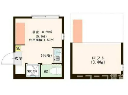 ハーモニーテラス栄町III(ワンルーム/2階)の間取り写真