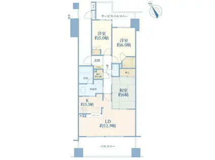 ウィルズスクエアーヴェルデックスタワー(3LDK/5階)の間取り写真