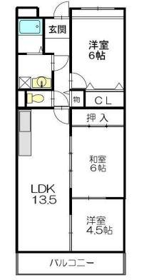 フロール南茨木(3LDK/1階)の間取り写真